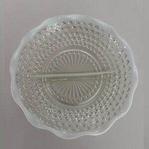 Vintage Fenton Opalescent Glass Moonstone Hobnail Divided Dish 7 1/2"